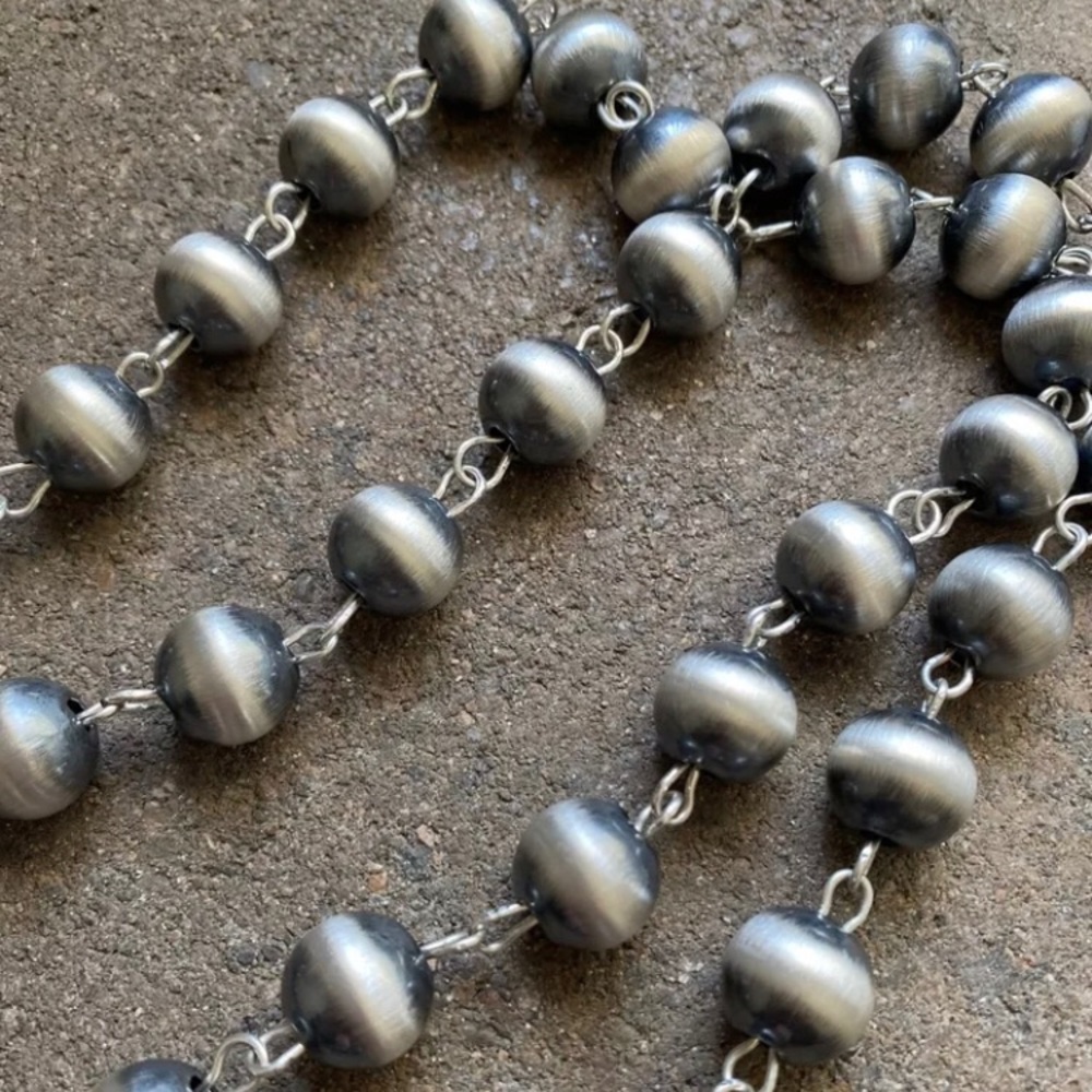 14mm Sterling Silver Rosary Bead Necklace - image 4